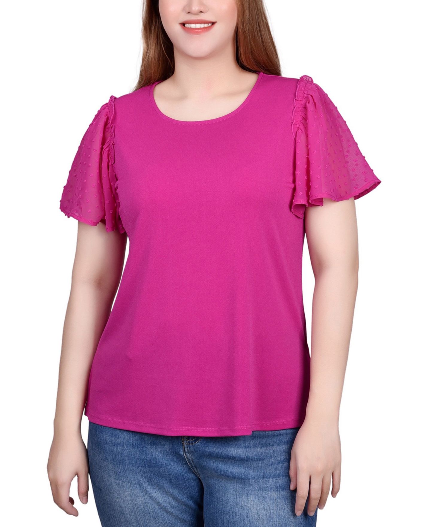 Женский топ NY Collection Clip Dot Flutter Sleeve, цвет: Красный — фото 1