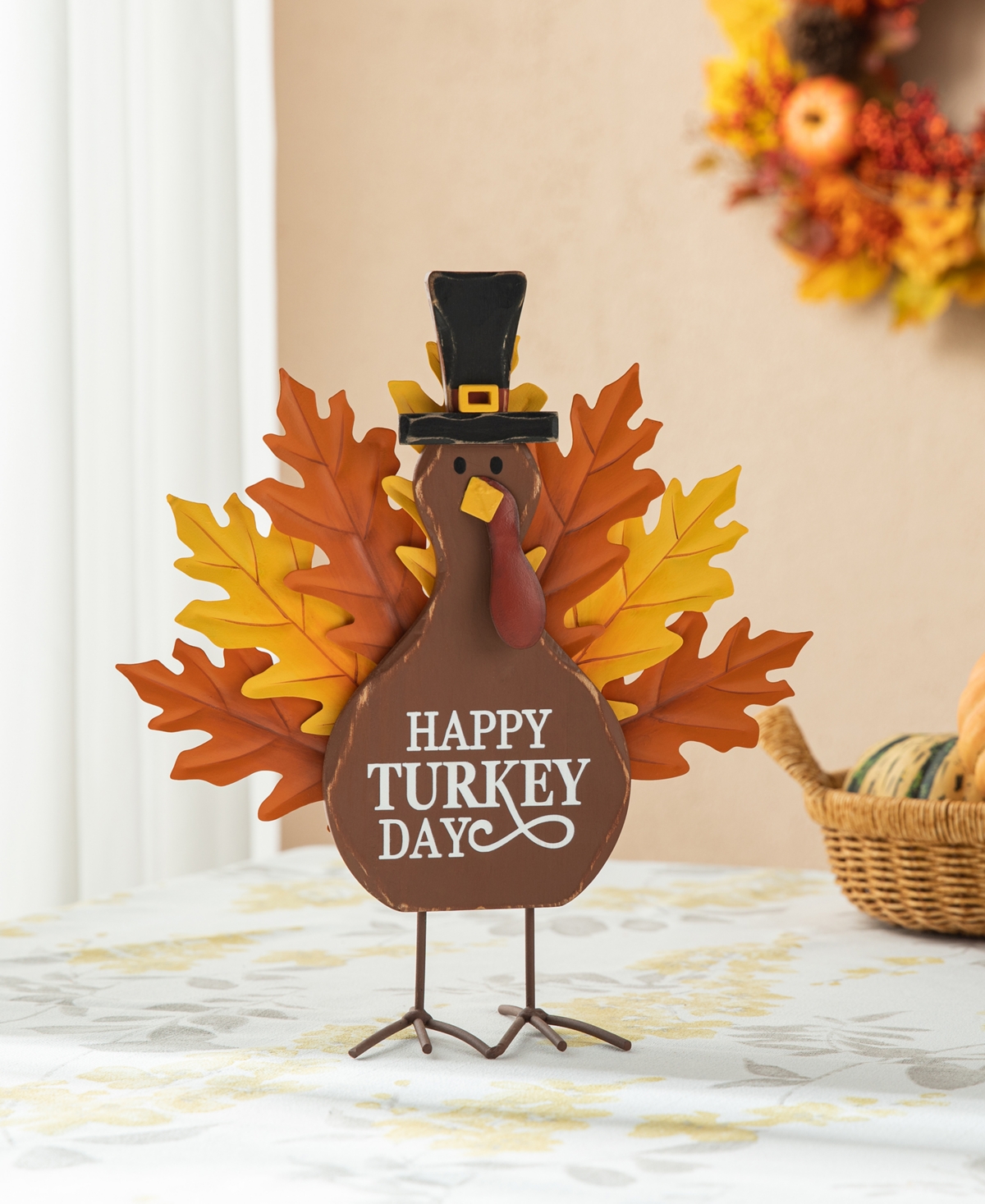 Glitzhome 12.25"h Thanksgiving Wooden Metal Turkey Table Decor In Multi