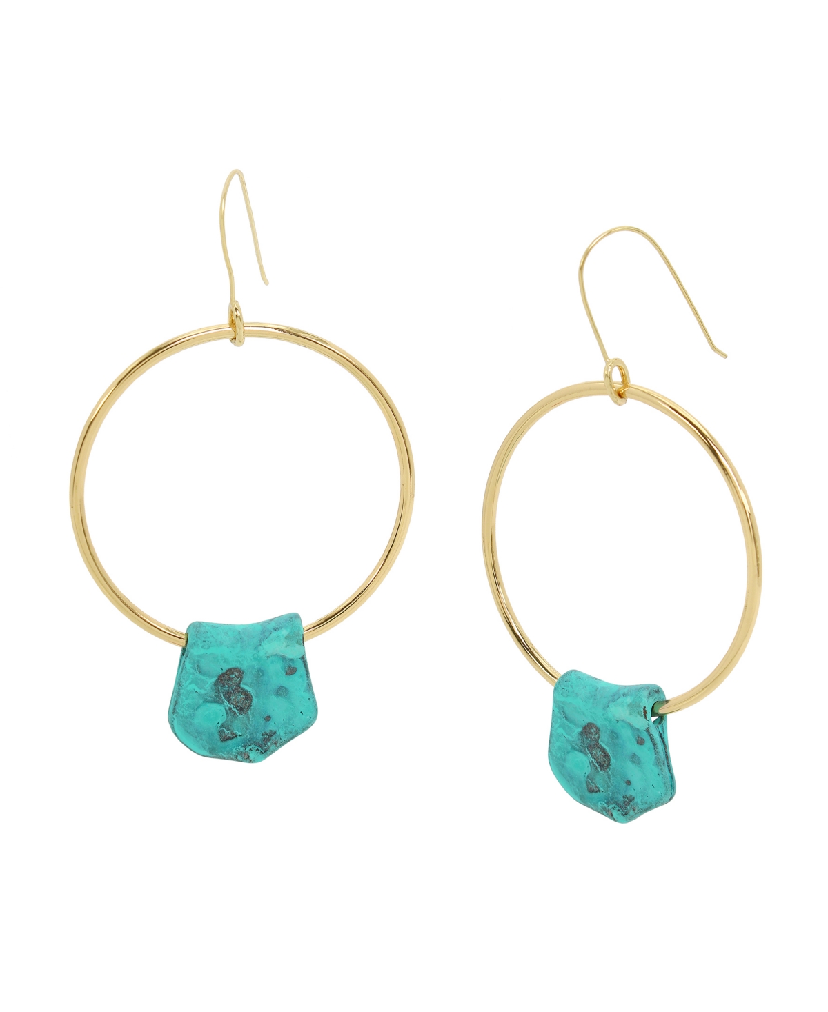 Turquoise Patina Petal Charm Hoop Earrings - Patina