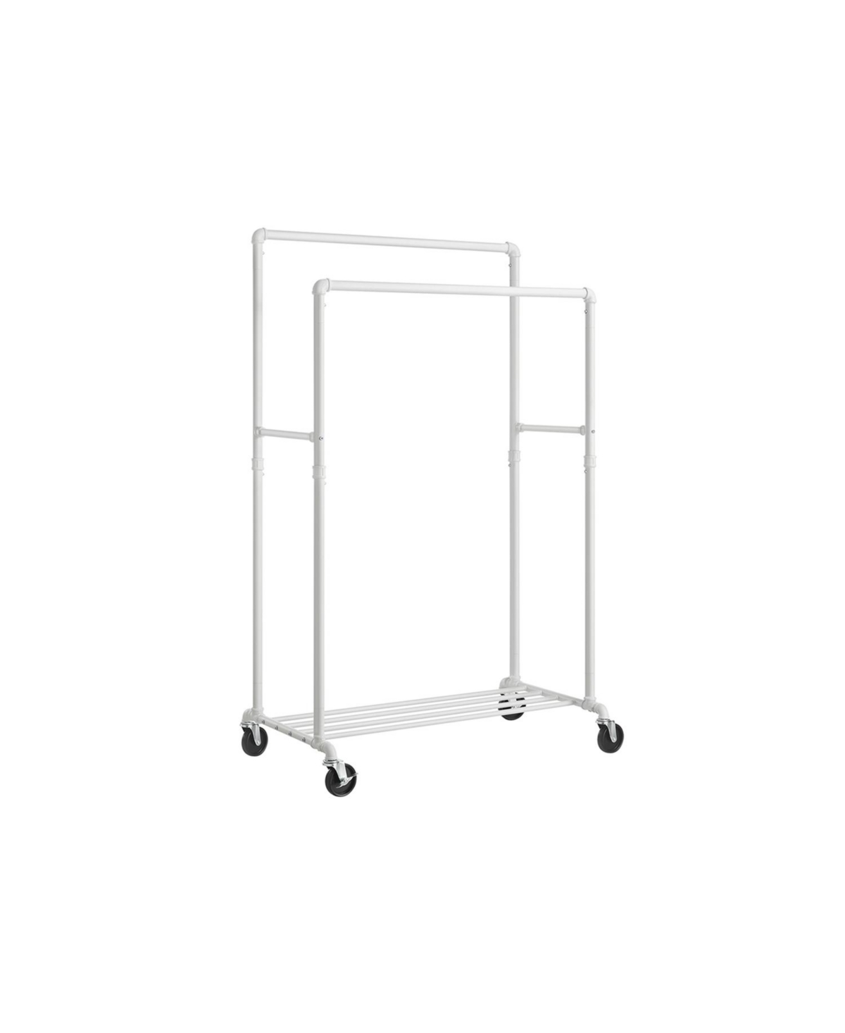 Industrial Style Clothes Garment Rack on Wheels, Double Hanging Rod Metal Clothing Rack - White