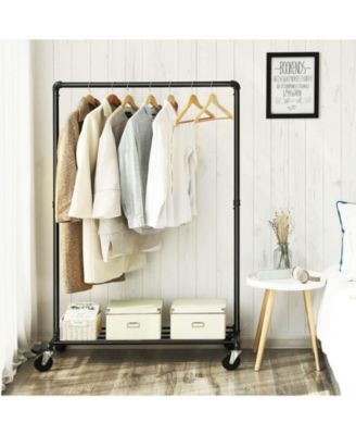 Clothes Rail, Clothing Rack on Wheels, Coat Stand with 1 Hanging Rail and Shelf