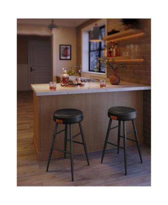 Counter Stools Set Of 2, Kitchen Stools, Breakfast Stools, Synthetic Leather With Stitching