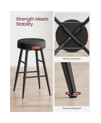 Counter Stools Set Of 2, Kitchen Stools, Breakfast Stools, Synthetic Leather With Stitching