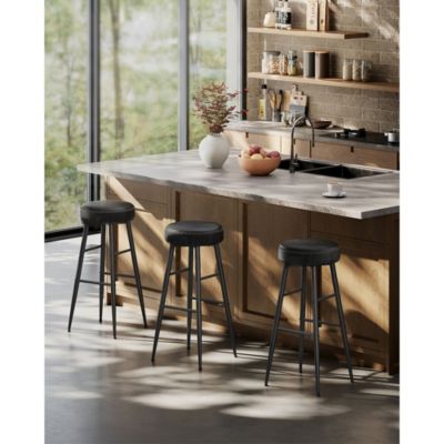 Set Of 2, Kitchen Bar Stools, Breakfast Stools, Synthetic Leather With Stitching
