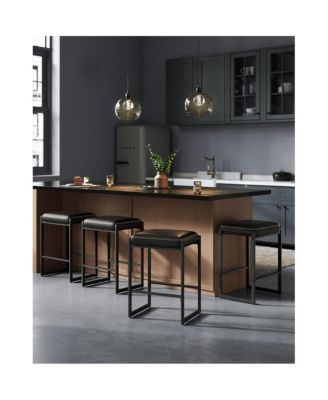 Counter Height Bar Stools Set of 2, Synthetic Leather with Stitching