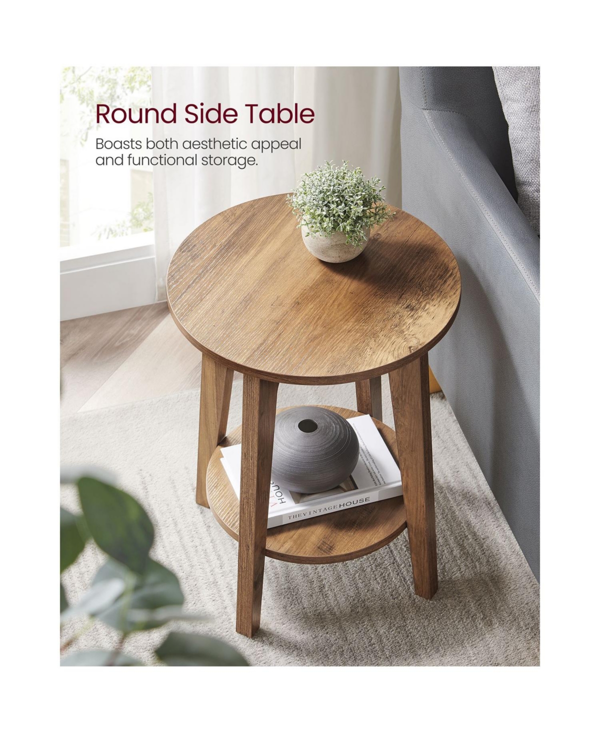 Slickblue Round End Table With Lower Shelf For Small Spaces