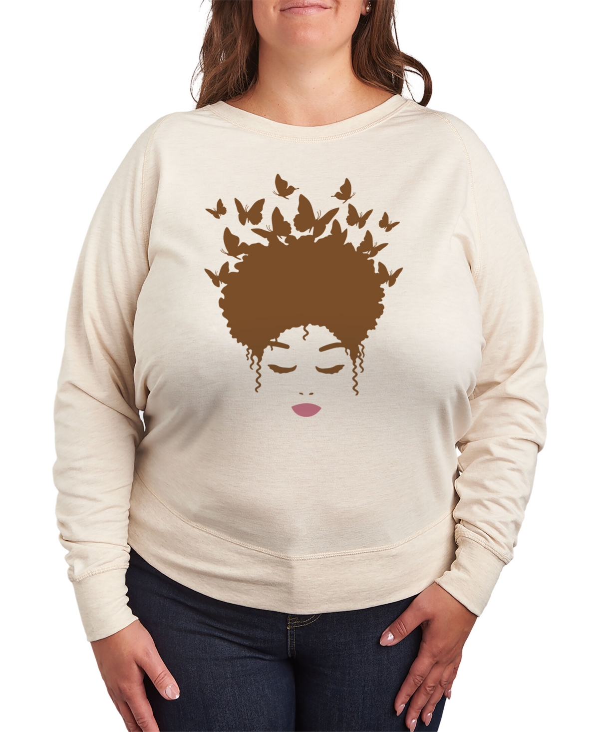 Hybrid Apparel Trendy Plus Size Graphic Pullover In Beige Khaki