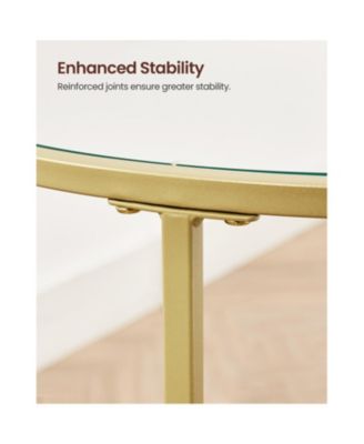 Round Side Table, Glass End Table With Metal Frame, Small Coffee Accent Table Set of 2