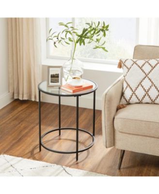 Round Side Table, Glass End Table With Metal Frame, Small Coffee Accent Table Set of 2