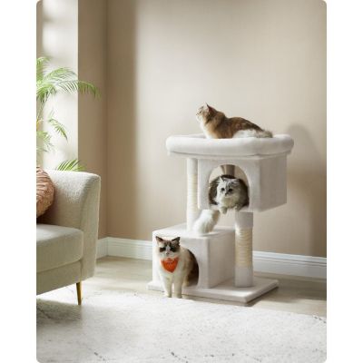 Cat Tree, 33.1-Inch Cat Tower, L, Cat Condo for Large Cats up to 16 lb, Large Cat Perch, 2 Cat Caves, Scratching Post