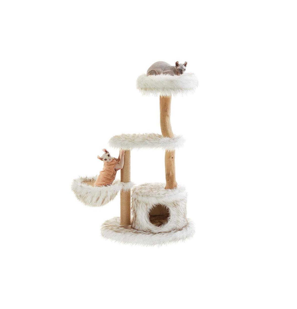 Modern Cat Tree, Wood Cat Tower for Large Cats up To 22 Lb, cat Condo - White
