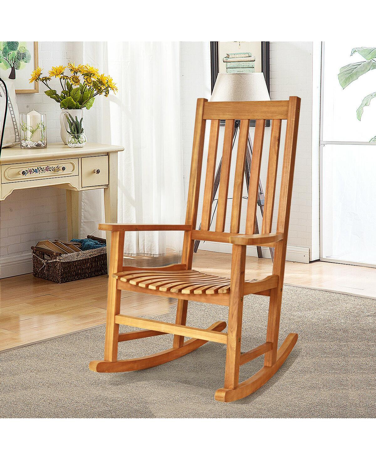 Gymax Wooden Rocking Chair Porch Rocker High Back Garden Seat