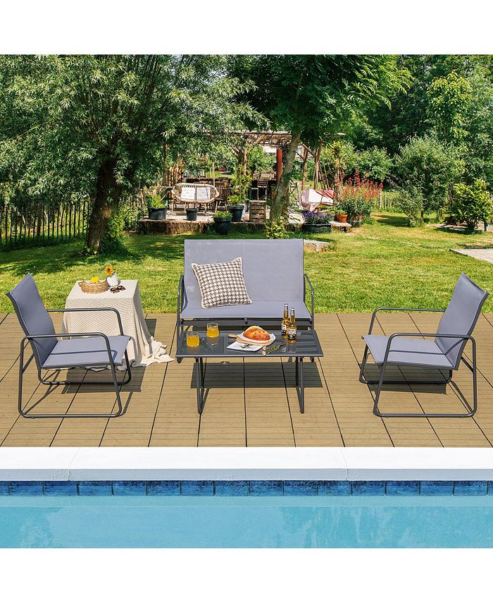 Set Tavolo E 2 Sedie Da Giardino GYMAX, Decorazione Rose, In Alluminio E Ferro, Colore Bianco