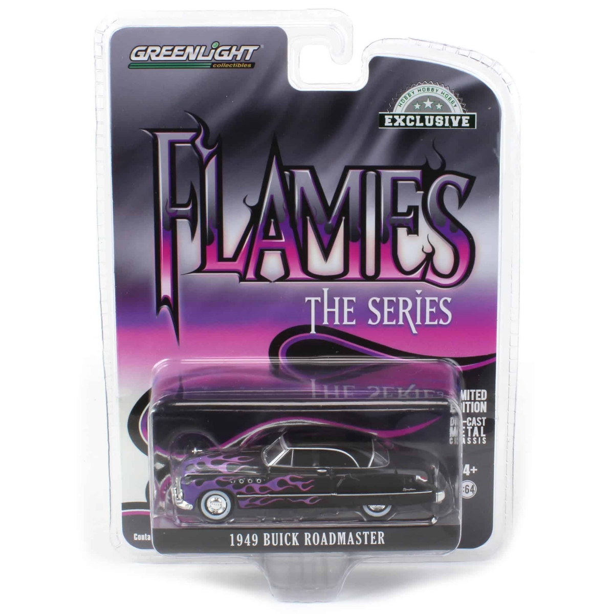 Greenlight Collectibles 1/64 1949 Buick Roadmaster Hardtop,with Flames, Hobby Exclusive - Black