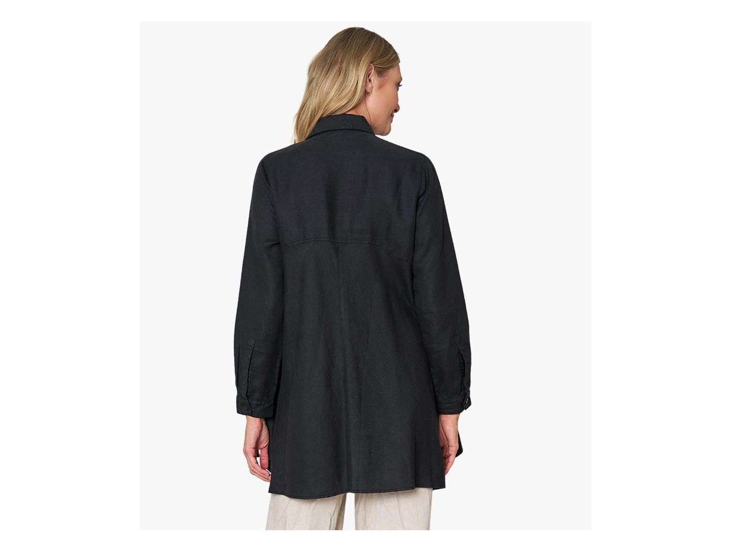 Женская рубашка Stella Carakasi Linen Long Sleeve Collared V-Neck True Form, цвет: Чёрный — фото 2