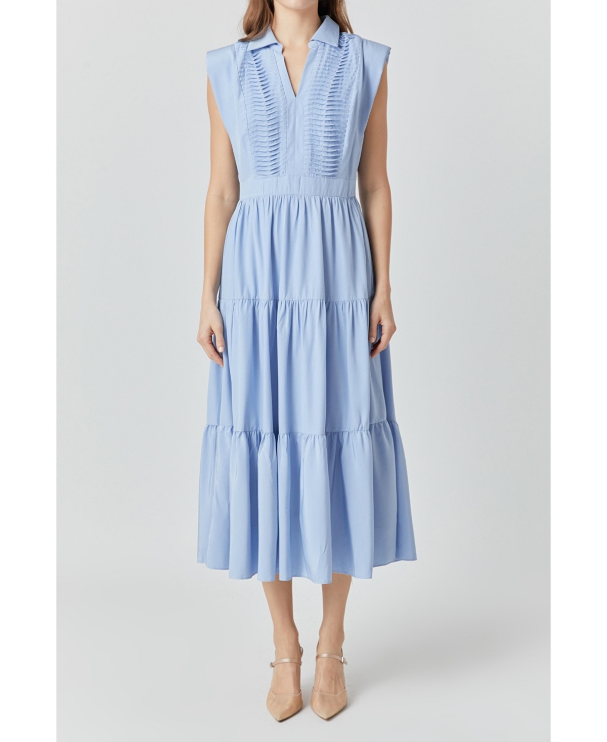 Women's Pintuck Details Sleeveless Midi Dress - Powder blue