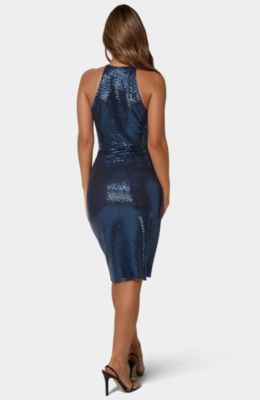 Women's Mock Neck Disco Dot Midi Dress