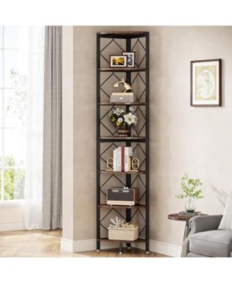 7-Tier Extra Tall Corner Shelf – 78.7" Industrial Slim Bookcase for Small Spaces, Wood Storage Rack for Living Room or Home Office