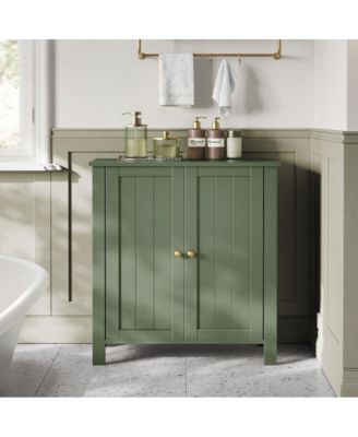 Floor Storage Cabinet for Bathroom with 2 Flexible Shelves and Closed Door