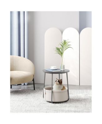 Round Modern Nightstand With Fabric Basket