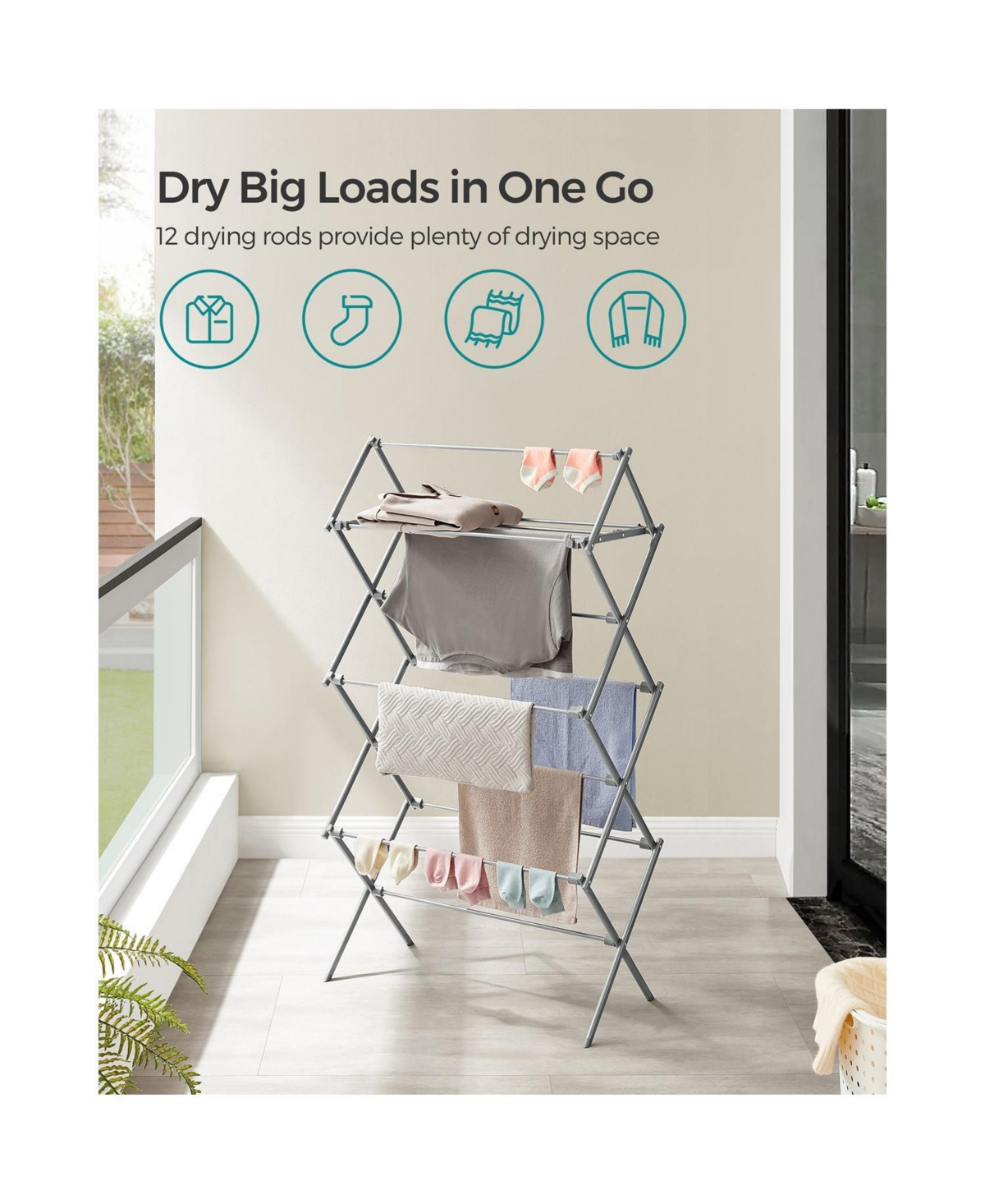 Slickblue Foldable Clothes Drying Rack, Laundry Drying Rack, Clothes Airer, Steel Frame