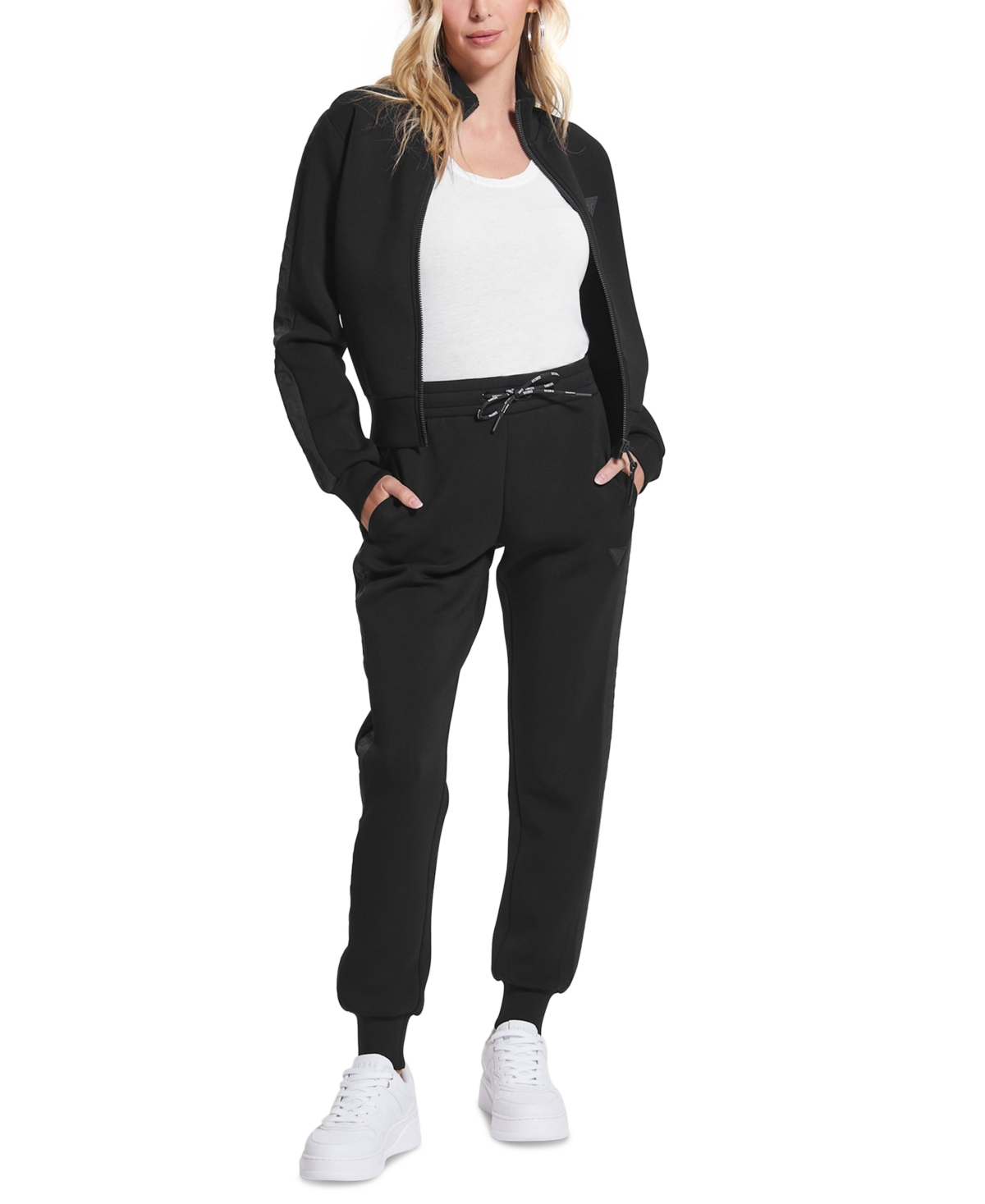 Guess Women's Allie Logo-Tape Cuffed Sweatpants - Jet Black A996