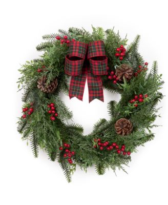 Holiday Lane - Green Wreath with Red Berries and Bow