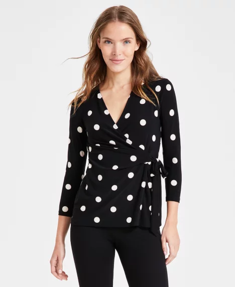 Petite Dot-Print Side-Tie Top - Anne Black/Anne White Dot