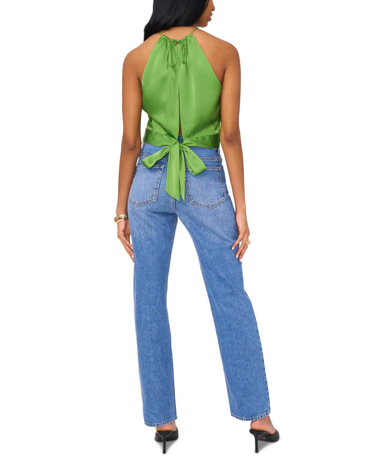 1.state Women's Sleeveless Tie Back Gathered Neck Halter Top