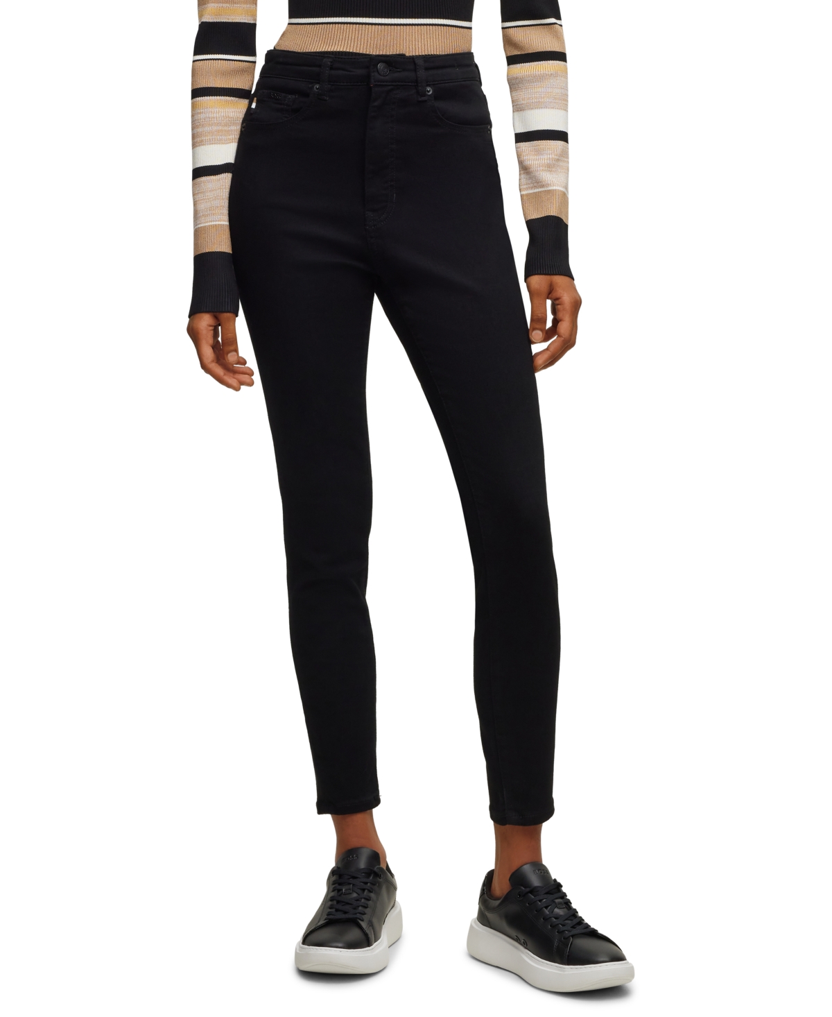 Shop Hugo Boss Boss By  Women's High-waisted Cropped Jeans In Black