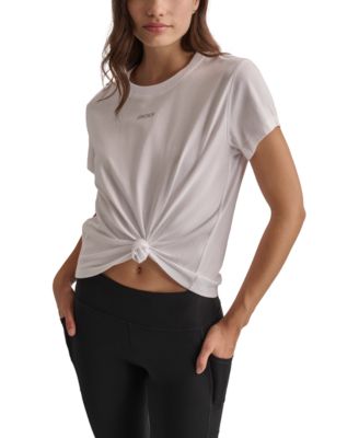 DKNY - Women's Cotton Stud Logo Knot-Front T-Shirt