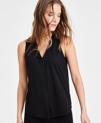 Women's Sleeveless Pleat-Front V-Neck Top 