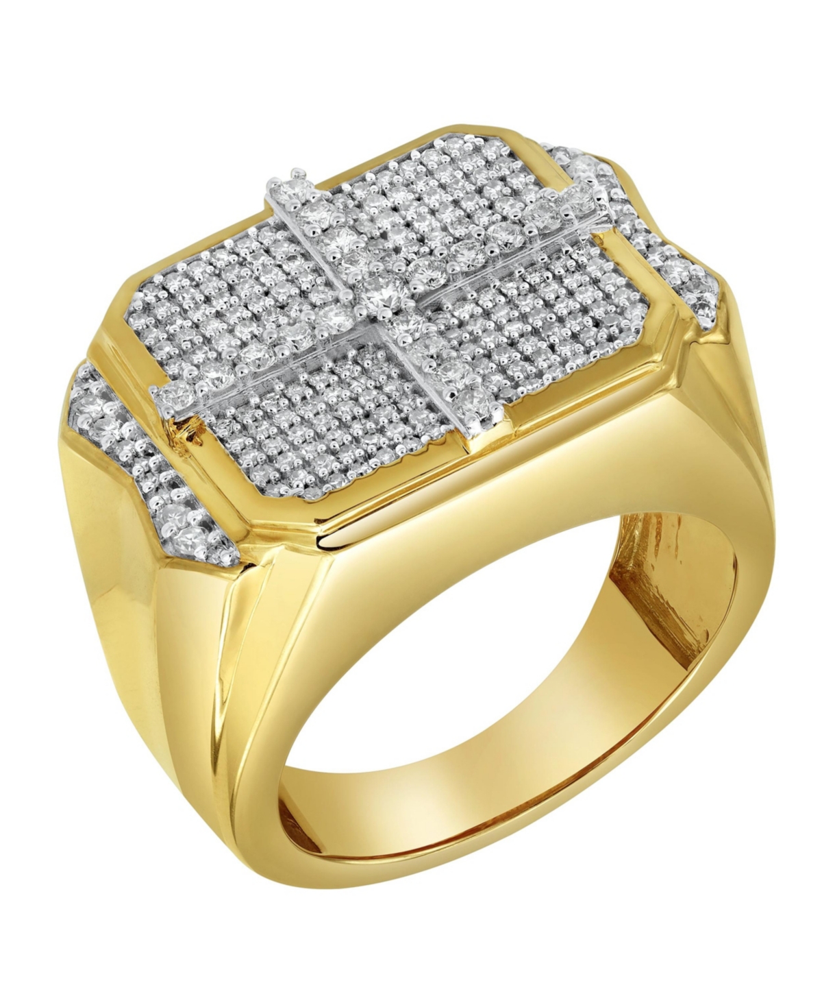 Iced Oriel Natural Certified Diamond 1.02 cttw Round Cut 14k Yellow Gold Statement Ring for Men - Yellow