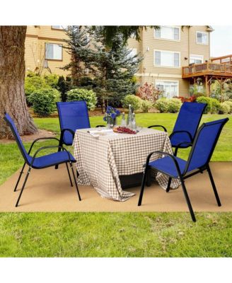 Set of 4 Patio Dining Chairs Stackable Armrest Space Saving Garden
