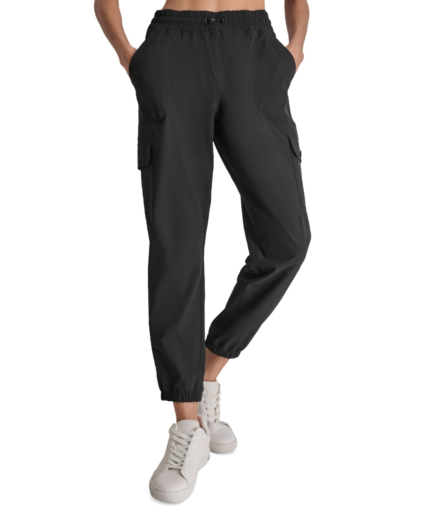 Женские брюки DKNY Drawcord-Waist Cargo Jogger, цвет: Чёрный — фото 1