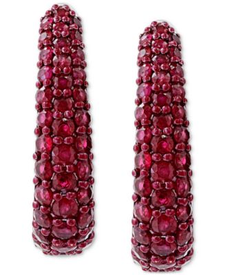 EFFY® Ruby Oval Small Huggie Hoop Earrings (2 ct. t.w.) in Sterling Silver (Also available in Pink Sapphire & Sapphire)