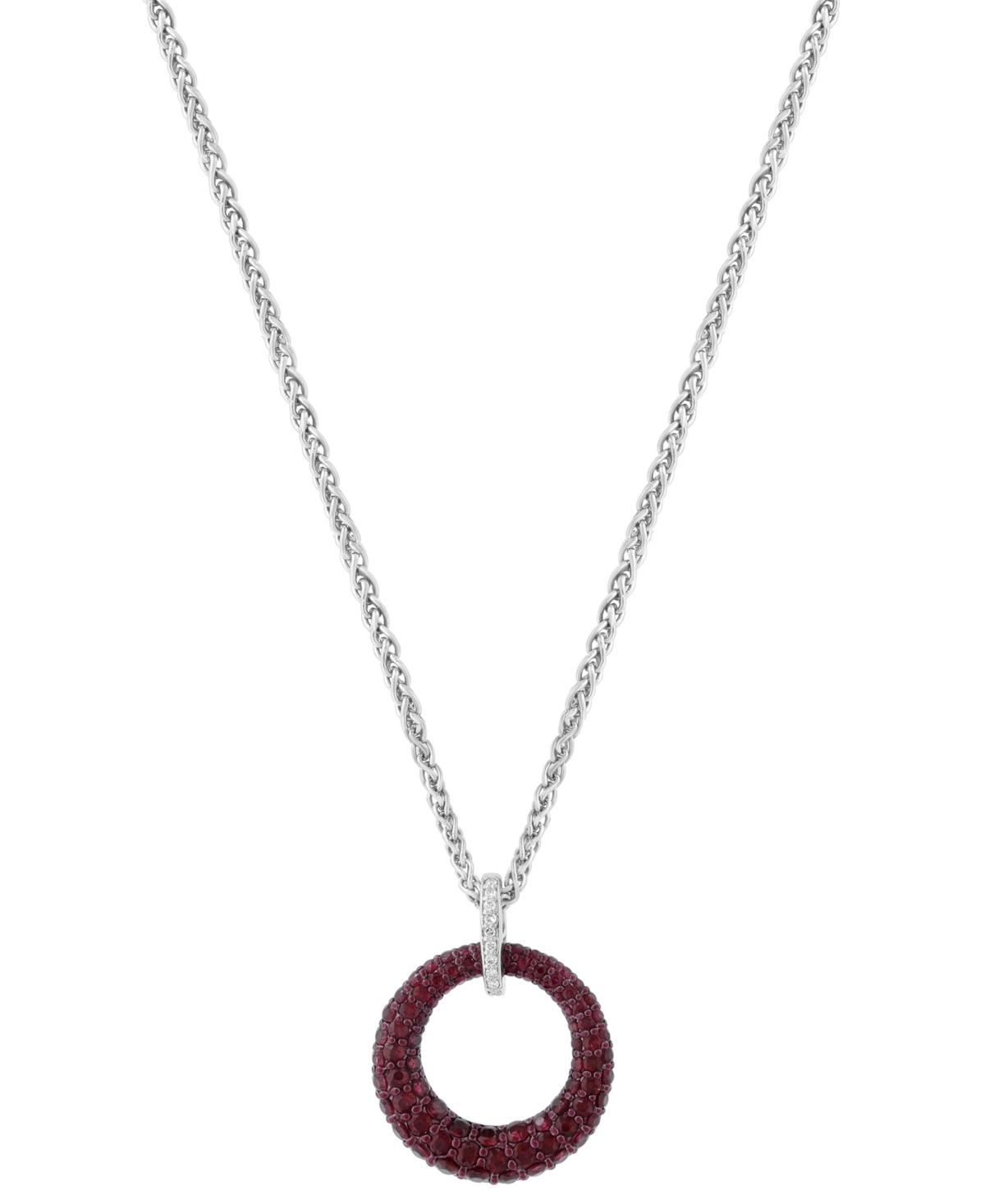 Effy Ruby (2-3/4 ct. t.w.) & Diamond Accent Circle 18" Pendant Necklace in Sterling Silver - Silver