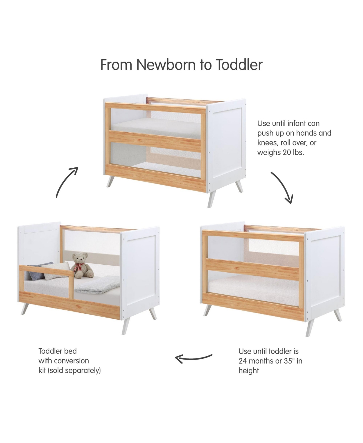 BreathableBaby Breathable Mesh 3-in-1 Convertible Crib - Greenguard Gold Certified - Beech  white