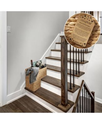 Stair Basket with Handles, Natural - Woven Water Hyacinth Staircase Step Organizer Bin