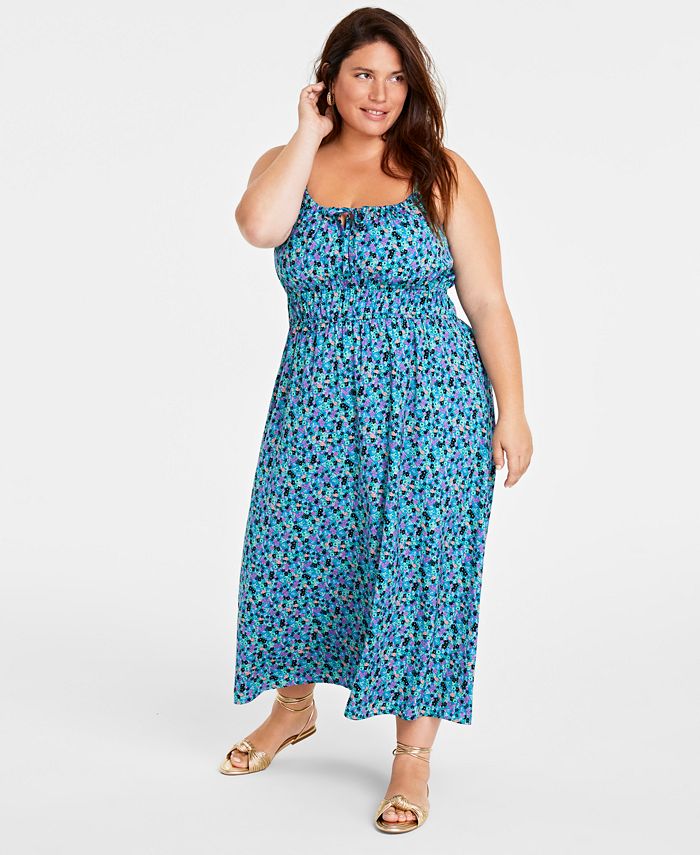 On 34th Trendy Plus Size Floral Print Midi Dress, Created for Macy's ...