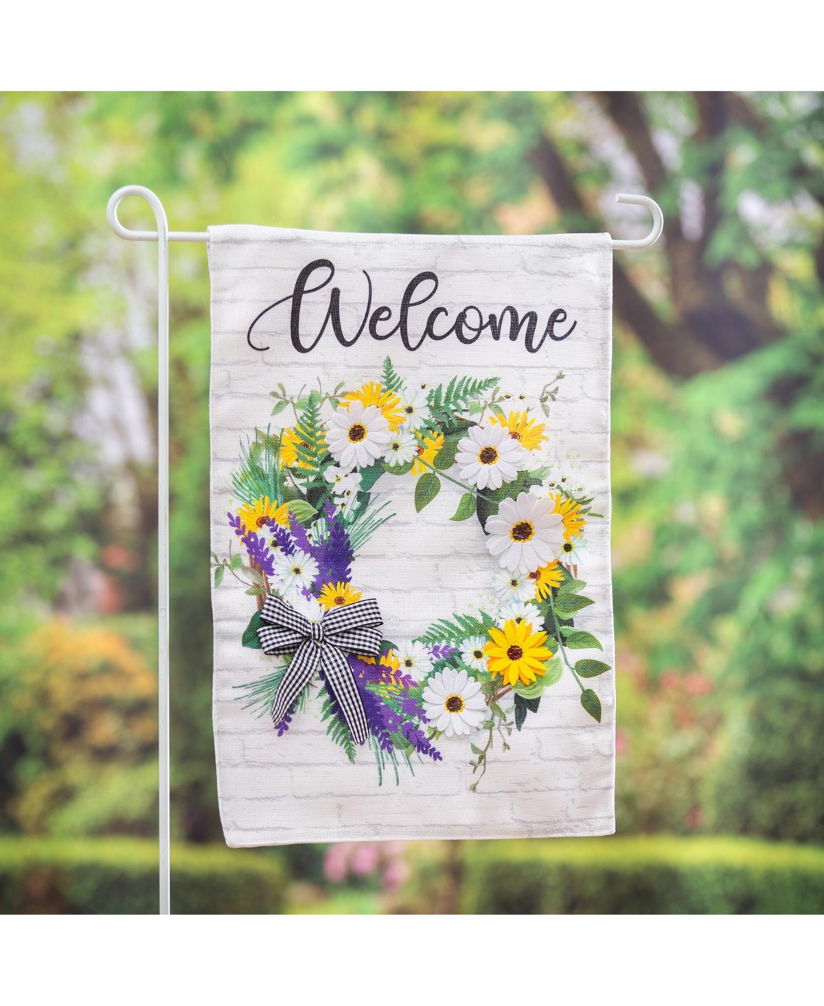 Evergreen Daisy Wreath Garden Burlap Flag 12.5 x 18 Inches Indoor Outdoor Decor