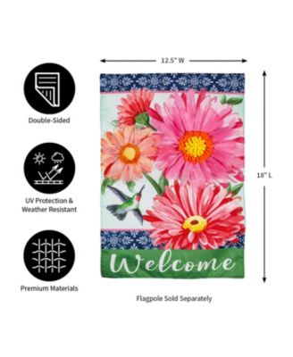Gerberas and Hummingbird Garden Linen Flag 12.5 x 18 Inches Indoor Outdoor Decor