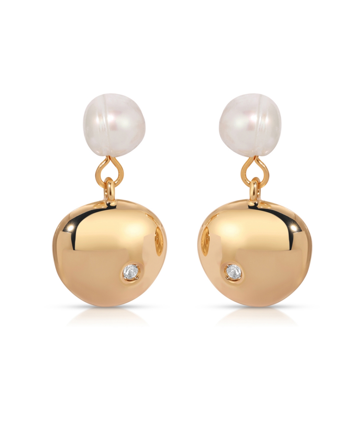 Small Pebble and Freshwater Pearl Dangle Earrings - Gold
