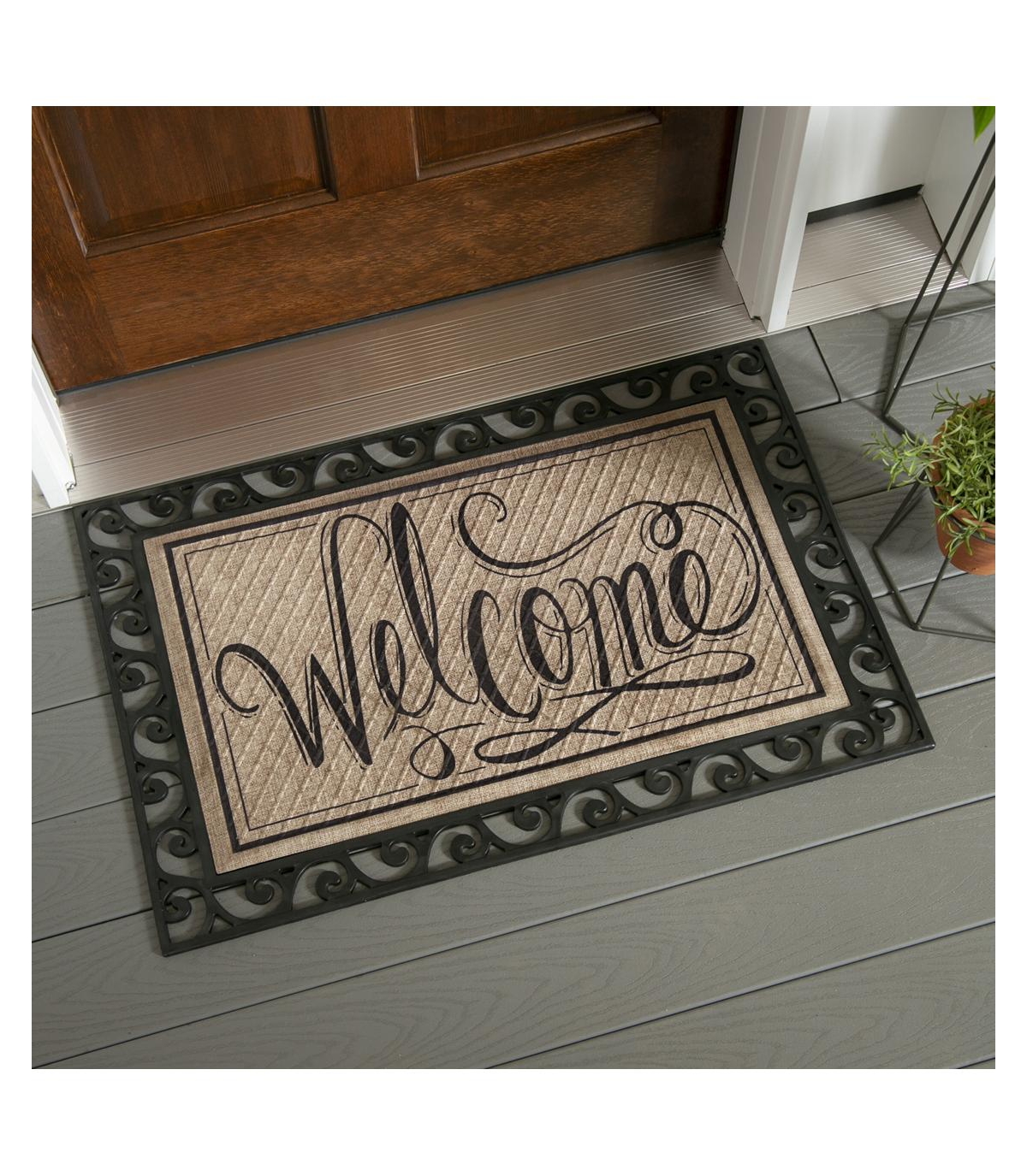 Evergreen Scroll Cutout Embossed Floor Mat Indoor Outdoor Rubber Tray Fits Embossed Doormats Size- Black