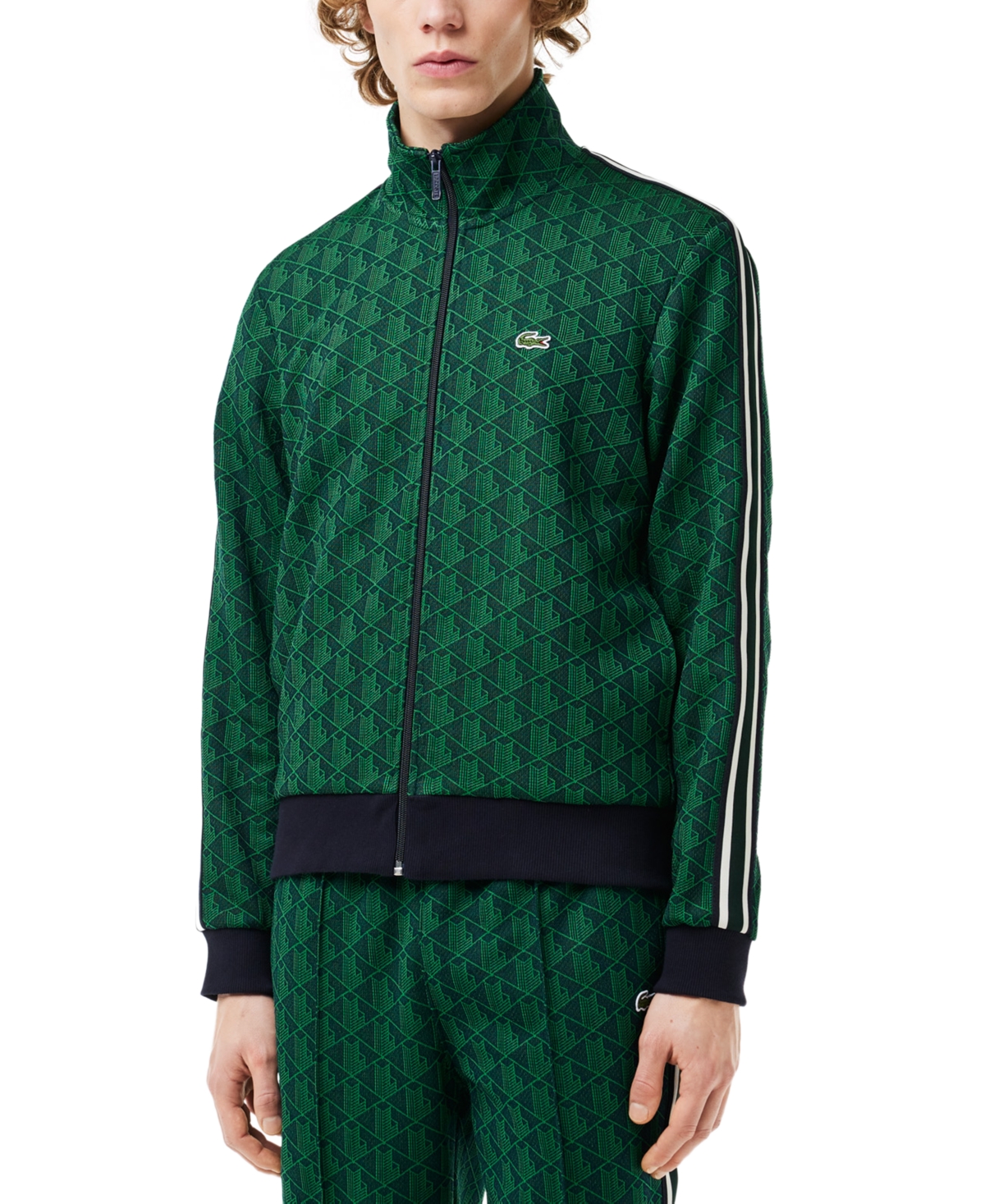 Shop Lacoste Men's Zip-front Pattern Blocked Sweatshirt In Methyl