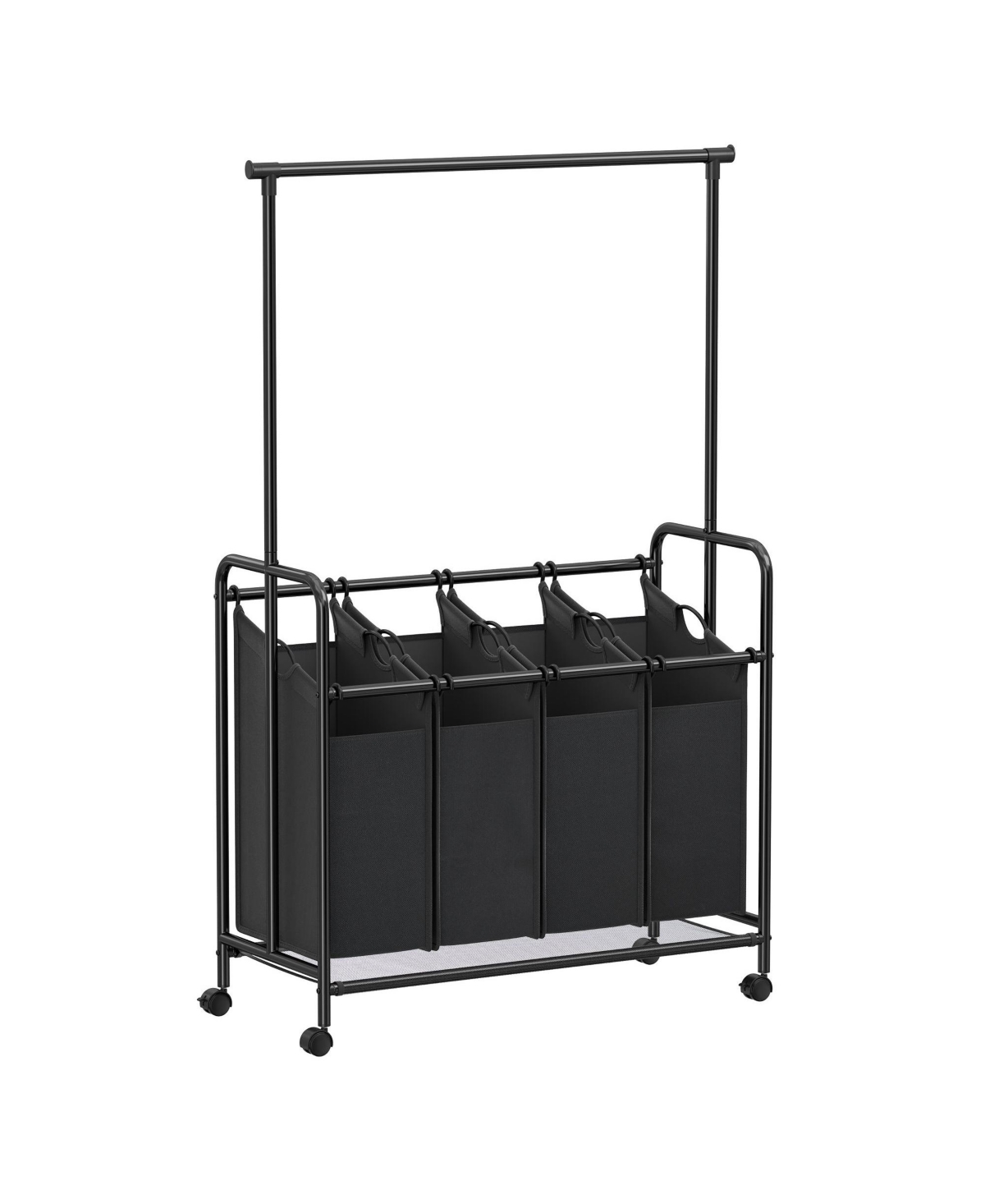 Laundry Cart With Wheels & Hanging Bar - Black
