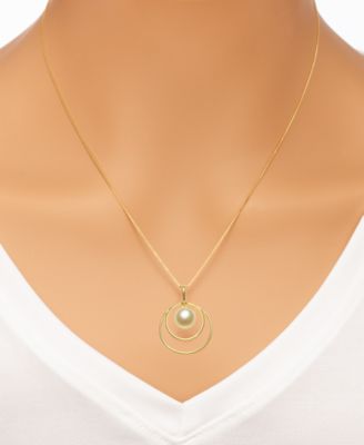 Cultured Freshwater Pearl (8mm) Double Loop 18" Pendant Necklace in 18k Gold-Plated Sterling Silver