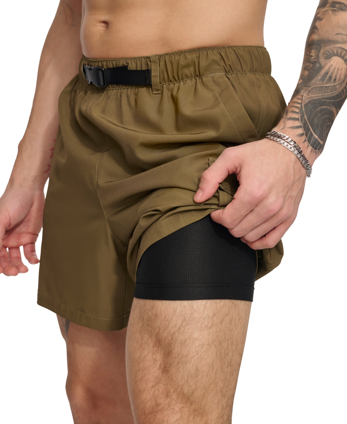 Shop Dkny Men's Stretch Cargo Pocket Hybrid 5" Volley Shorts In Dark Olive