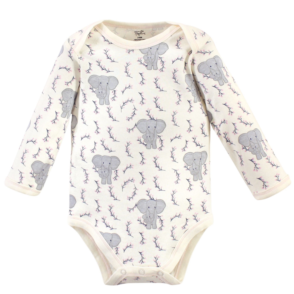 Touched by Nature Baby Girls Baby Organic Cotton Long-Sleeve Bodysuits 5pk,- Pink elephant