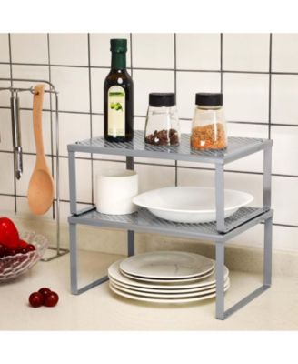 Cabinet Shelf Organizer, Stackable, Expandable, Set of 2 Metal Kitchen Counter Shelves